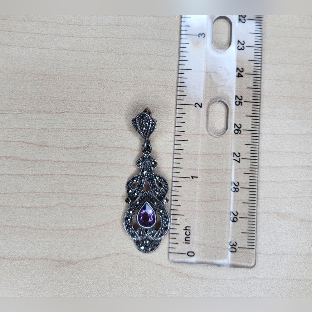 925 Silver - Vintage‎ Purple Stone Pendant
